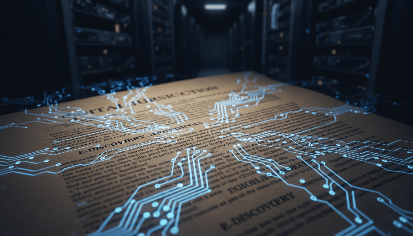 Sovereign autonomous legal AI reasoning interface on a dark navy screen with gold data flow lines